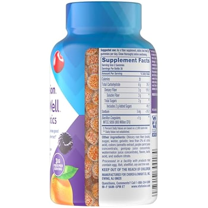 vitafusion Probiotic + Prebiotic Fiber Gummies for Adults, Probiotic Supplement with Prebiotic Fiber to Support Gut Health and Provide Good Bacteria (1), Cherry Berry Citrus Rush Flavor, 60 Count - Image 4