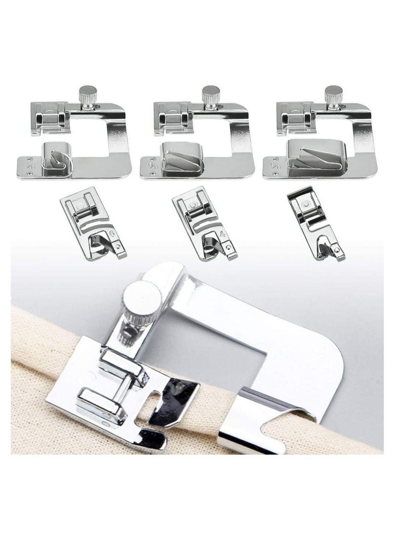 NIBEMINENT 6 Sewing Machine Presser Kit 3 Narrow Rolled Hem Foot Pressure Hemmer Set for Household  - Image 1