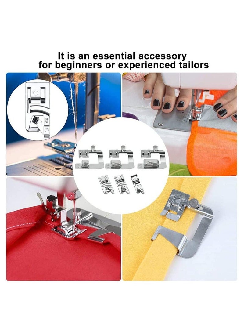 NIBEMINENT 6 Sewing Machine Presser Kit 3 Narrow Rolled Hem Foot Pressure Hemmer Set for Household  - Image 2