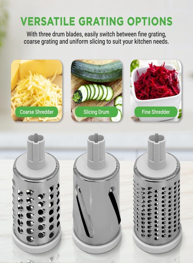 Nutrichef 3 in 1 Cheese Grater & Shredder | Strong Suction Base, Rotary Handle with Safety Lock | Includes Cleaning Brush, Hand Crank & 3 Drum Blades for 3 Textures, Fine, Medium & Strips | Red - Image 3