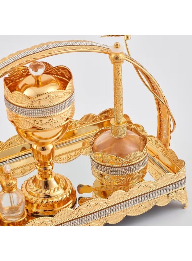 إيروريكس طقم فاخر من 4 قطع لحامل البخور مع ملقط | صينية مزينة بأحجار ماسية شكلية، حوامل بخور مزخرفة، حامل بخور فحم، وزجاجة عطر كريستالية لليوغا والسبا والديكور المنزلي والمكتبي NOKH5098 - Image 4