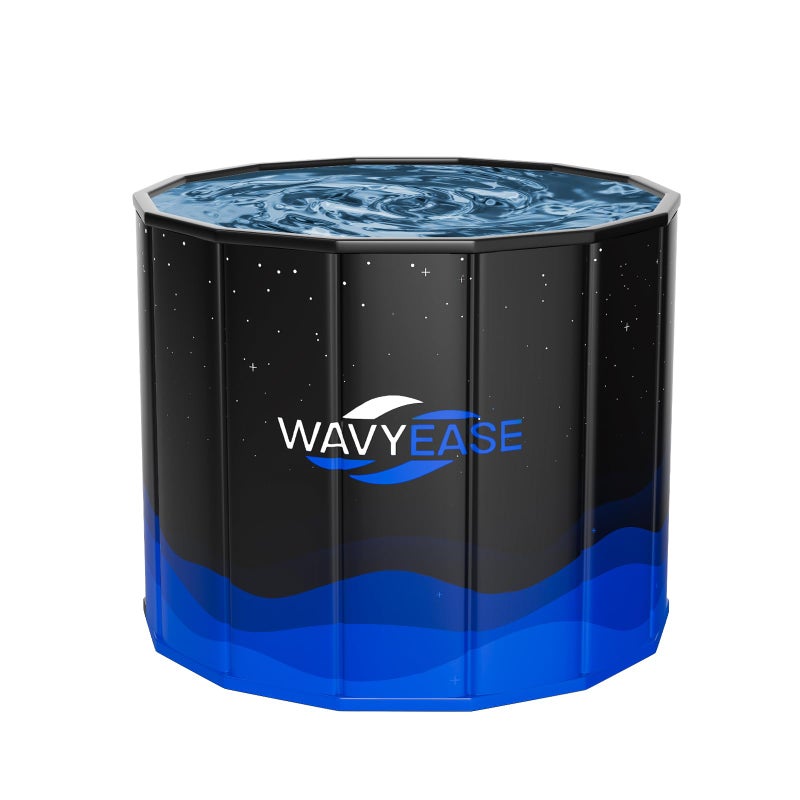 حوض استحمام محمول WAVYEASE للبالغين 315 لتر × 26 سم حوض غمر قابل للطي للاستشفاء حوض استحمام قابل للطي للاستحمام في الهواء الطلق حوض ثلجي للرياضيين باللون الأسود