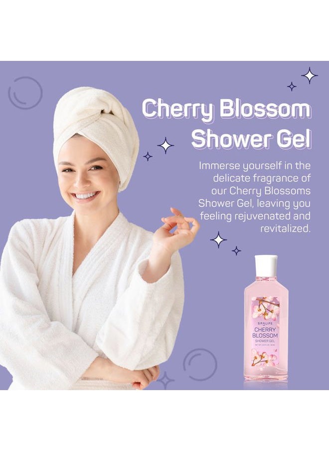 SpaLife - Cherry Blossoms Gift Set - 5-Piece Bath and Shower Caddie, Bubble Bath, Shower Gel, Bath Salts, Body Lotion, Relaxing Luxury at Home Spa Experience, Perfect Christmas Bath Gift for Women - Image 1