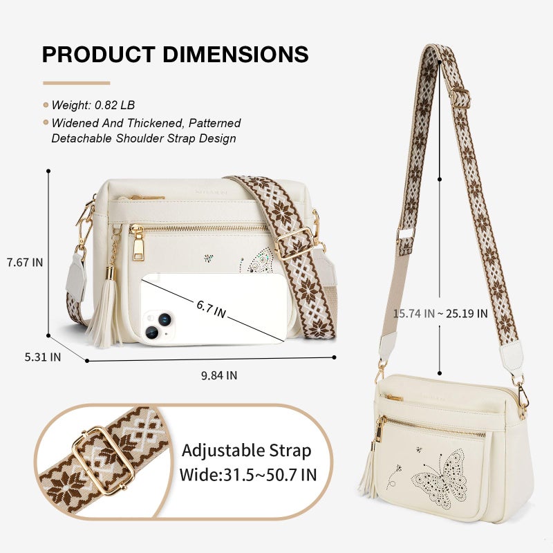 KITEVIUN Crossbody Bags for Women Trendy Leather Crossbody Purse Shoulder Handbags Butterfly Design - Image 4