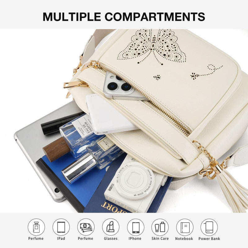 KITEVIUN Crossbody Bags for Women Trendy Leather Crossbody Purse Shoulder Handbags Butterfly Design - Image 3