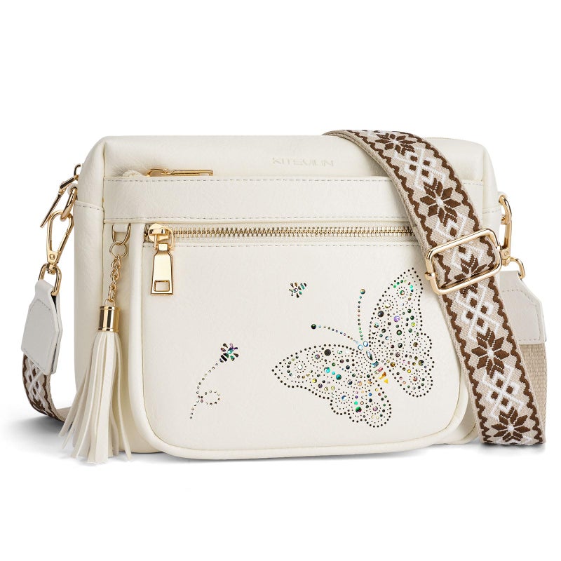 KITEVIUN Crossbody Bags for Women Trendy Leather Crossbody Purse Shoulder Handbags Butterfly Design - Image 1