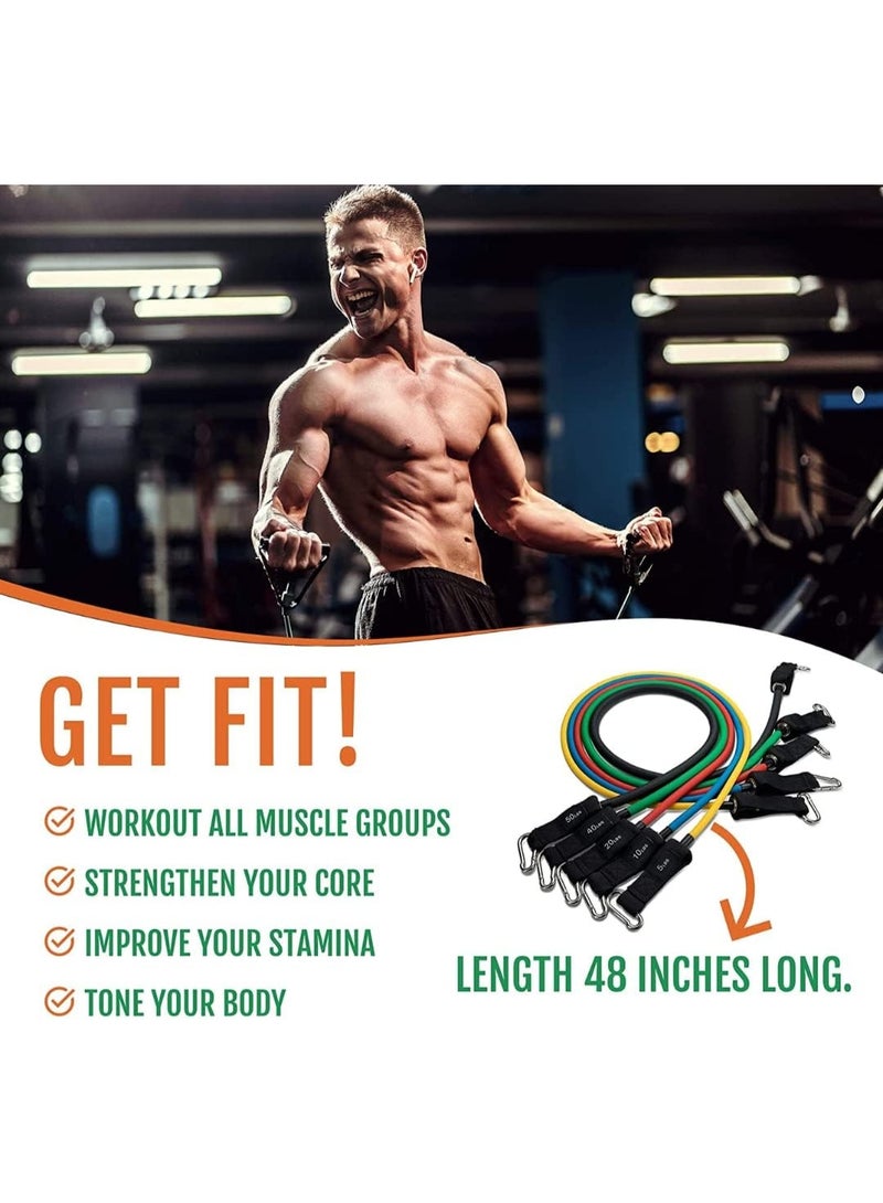 إي وورلد عدة تمارين مطاطية 150 رطل للرجال والنساء – مجموعة أنابيب مقاومة مع مقابض، خطاف للباب، أربطة للكاحل وعصا لتمارين القوة، اليوغا وتشكيل الجسم في المنزل - Image 4