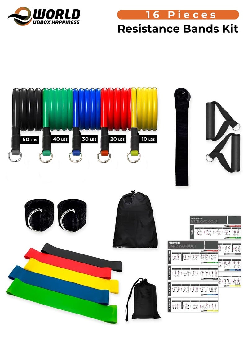 إي وورلد عدة تمارين مطاطية 150 رطل للرجال والنساء – مجموعة أنابيب مقاومة مع مقابض، خطاف للباب، أربطة للكاحل وعصا لتمارين القوة، اليوغا وتشكيل الجسم في المنزل - Image 1