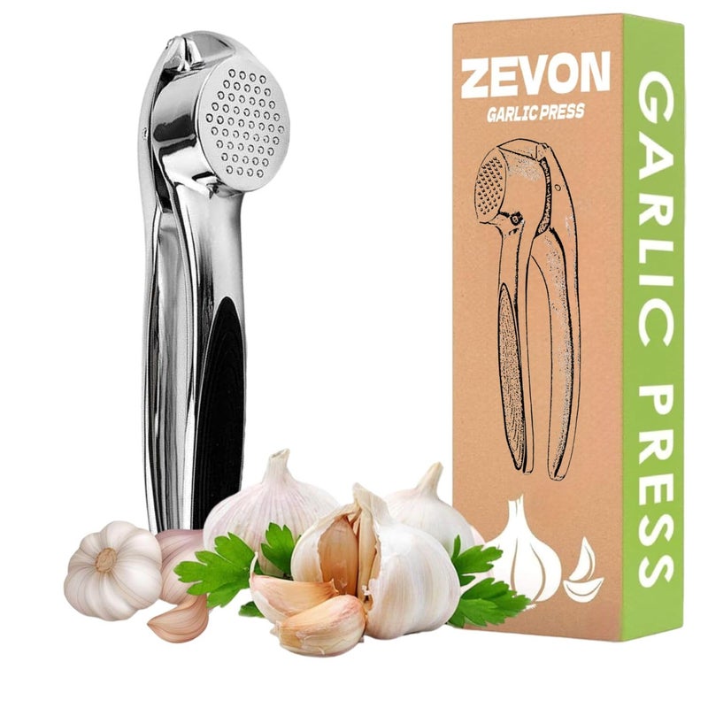 ZEVON Garlic Crusher Presser Garlic Press Manual Garlic Mincer Stainless Steel Garlic Cutter ChopperHand Press Garlic Crusher and Chopper Mincer Cutter for Garlic for Kitchen - Image 1