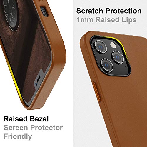 SURPHY Designed for iPhone 12 Pro Max Case 6.7 inch, Premium Faux Leather Phone Case (with Metallic Buttons & Microfiber Lining) Compatible with iPhone 12 Pro Max, Brown - Image 4