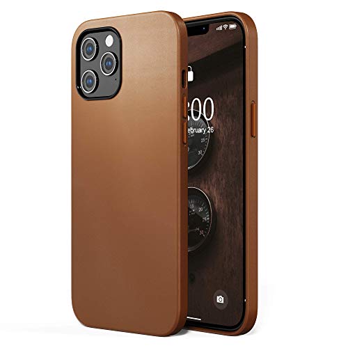 SURPHY Designed for iPhone 12 Pro Max Case 6.7 inch, Premium Faux Leather Phone Case (with Metallic Buttons & Microfiber Lining) Compatible with iPhone 12 Pro Max, Brown - Image 1