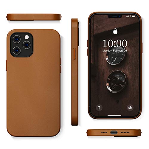 SURPHY Designed for iPhone 12 Pro Max Case 6.7 inch, Premium Faux Leather Phone Case (with Metallic Buttons & Microfiber Lining) Compatible with iPhone 12 Pro Max, Brown - Image 3