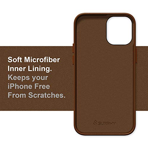 SURPHY Designed for iPhone 12 Pro Max Case 6.7 inch, Premium Faux Leather Phone Case (with Metallic Buttons & Microfiber Lining) Compatible with iPhone 12 Pro Max, Brown - Image 5