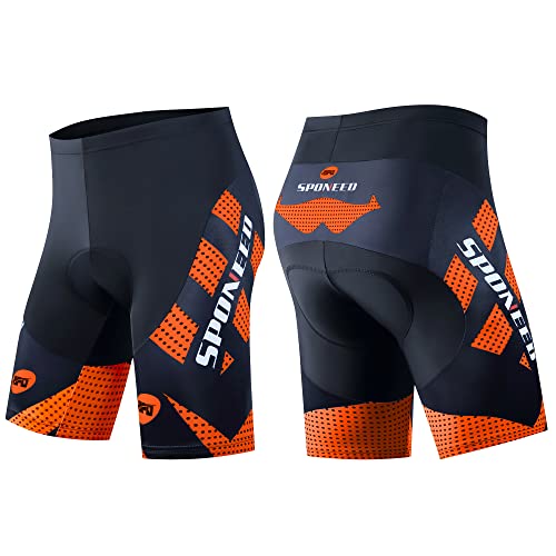 sponeed Padding Bike Ride Underwear Men Bicycle Tights Padded Quick Dry Cycling Shorts Pokcets-Free Commuting to Work US XL Orange - Image 2