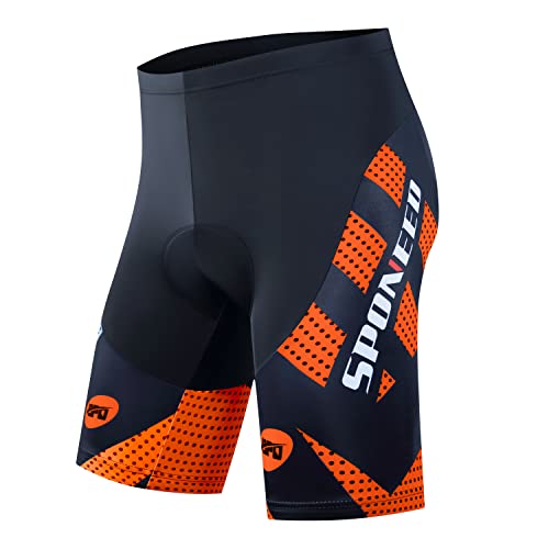 sponeed Padding Bike Ride Underwear Men Bicycle Tights Padded Quick Dry Cycling Shorts Pokcets-Free Commuting to Work US XL Orange - Image 1