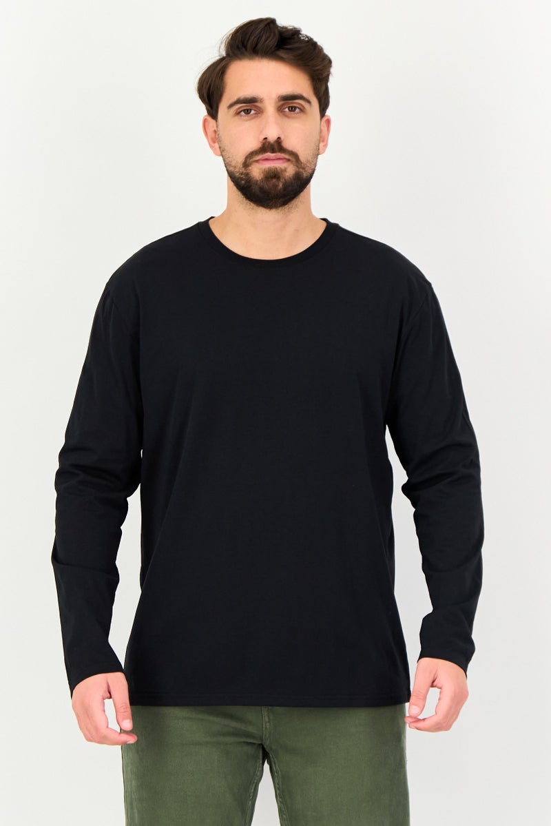 Core Elements تي شيرت رجالي بأكمام طويلة بياقة دائرية، أسود - Image 1
