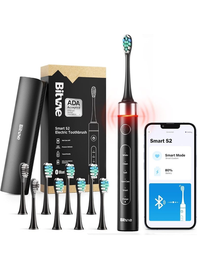 Bitvae S2 Smart Electric Toothbrush with HD2 UV Toothbrush Holder, 8 Brush Heads, 5 Modes, 9 Intensity Levels, Bluetooth App, Pressure Sensor, 40,000 VPM, Black - Image 1