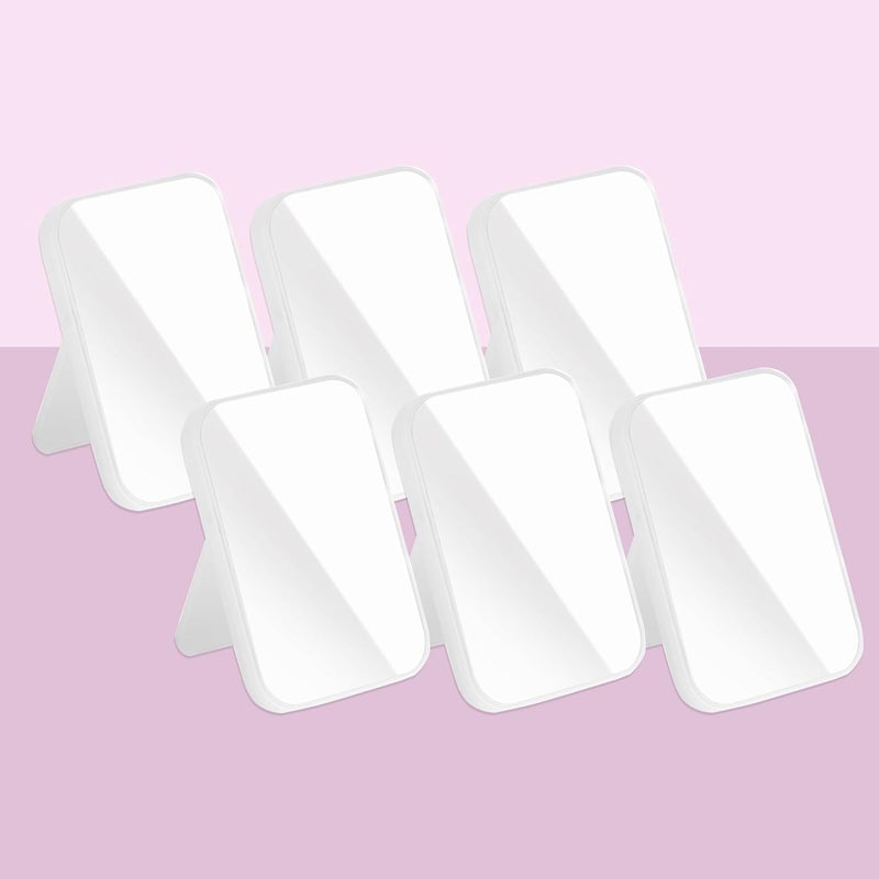 Kuber Industries Kuber Industries Set of 6 Small Portable Hand Mirror for Makeup Vanity Table Mirror with Stand for Women Girls White  - Image 1