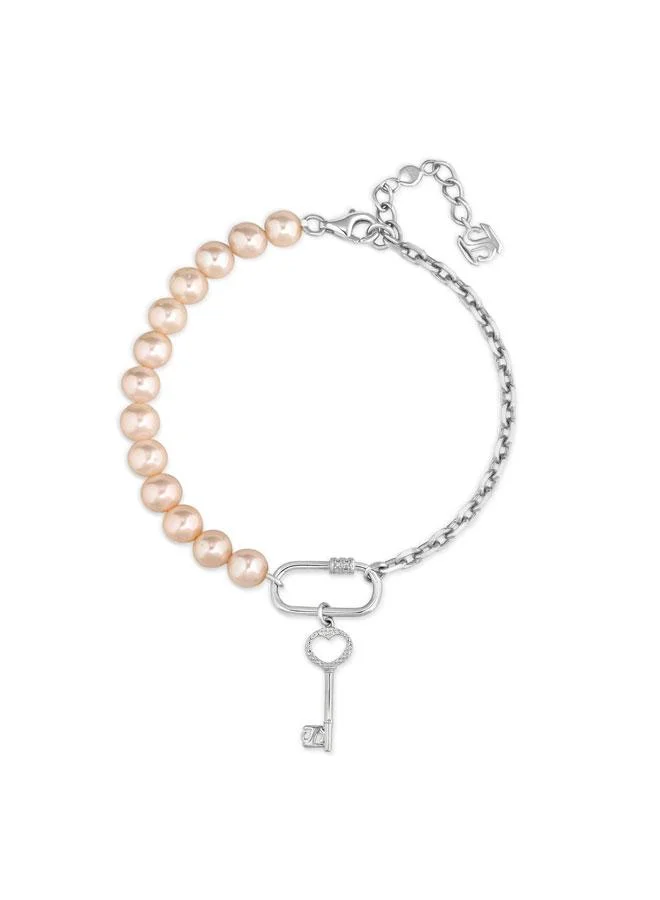 Saint Honore Paris Pont Des Arts Half Silver and Half Pink Pearls Bracelet for Women's