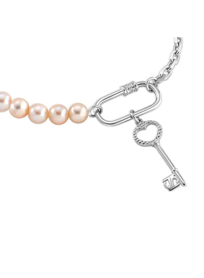 Saint Honore Paris Pont Des Arts Half Silver and Half Pink Pearls Bracelet for Women's
