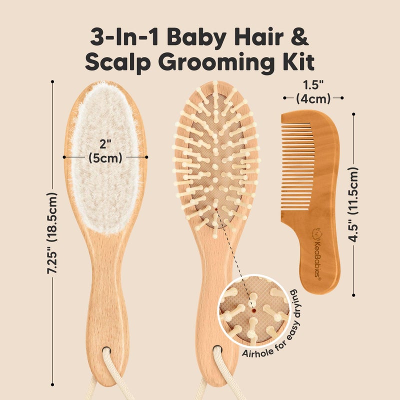 KeaBabies Baby Hair Brush and Comb Set for Newborn - Wooden with Soft Goat Bristle, Newborns Girl, Boy, Toddler Cradle Cap (Oval, Walnut) - Image 2