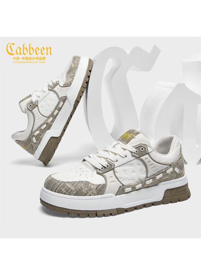 Cabbeen New Men's High-end Casual Sneakers Fashion Versatile Printed Niche Light Luxury Sports Trendy Shoes Camel 38