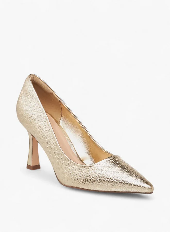 Celeste Women's Monogram Textured Slip-On Pumps with Stiletto Heels