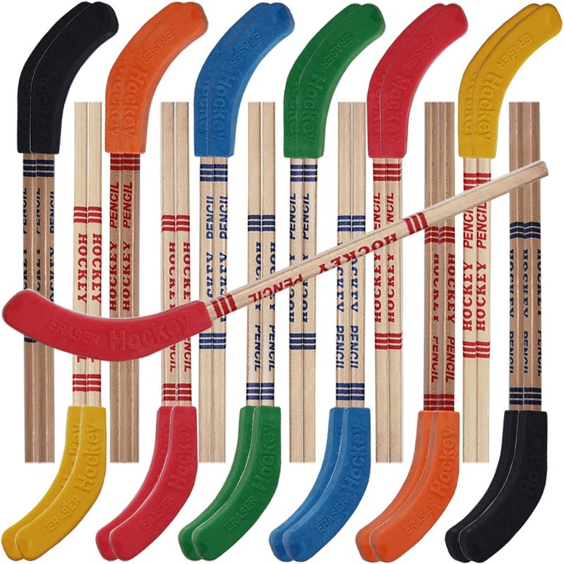 TIHOOD 24PCS Hockey Pencils and Erasers - Bulk 9 Inch Hockey Stick Sports Theme Party Supplies, Fun Cool Pencils for Hockey Fans, Students, Stocking Stuffers and Goodie Bag Birthday Party Favors - Image 1
