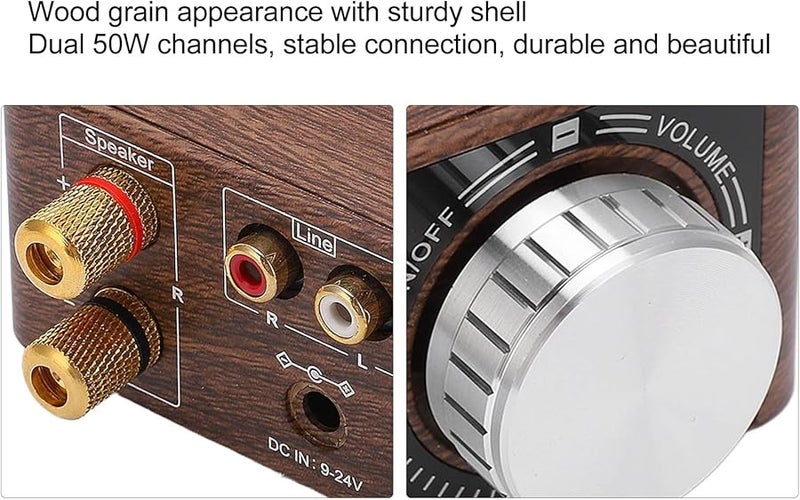 Mini 5.0 Digital Amplifier Dual 50W Stereo HiFi Amp for Home Theater Stable Wood Style - Image 5