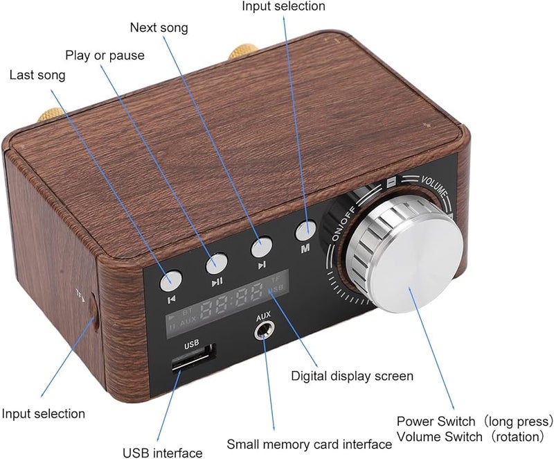 Mini 5.0 Digital Amplifier Dual 50W Stereo HiFi Amp for Home Theater Stable Wood Style - Image 3