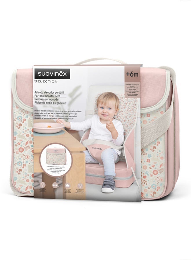 Portable High Chair Baby Booster Seat upto 3 months, Allow Baby to Sit & Eat at the Table with the Grown-Ups, Convertible into Bag with Harness Pink