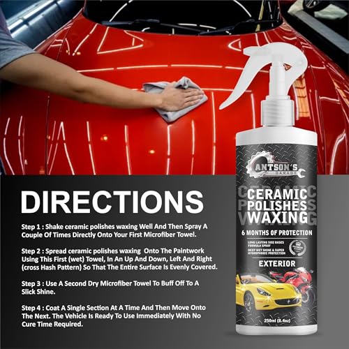 Antson Ceramic Polish Waxing for Car - Antson 250ML Easy To Apply Hydrophobic Spray With Extreme Gloss, Slickness & UV Protection, More Durable Than Other Car Polish & Wax - Image 4