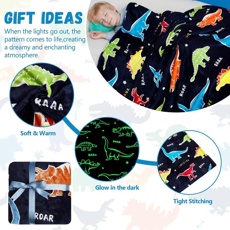 RRKTP Dinosaur Gifts Toys for Boys Girls,Glow in The Dark Dinosaur Blanket, Birthday Presents Decor for Kids Age 3-14 Year Old Son Teen Child Toddler Luminous Christmas Bedroom Throw Blanket 50"x60" - Image 3