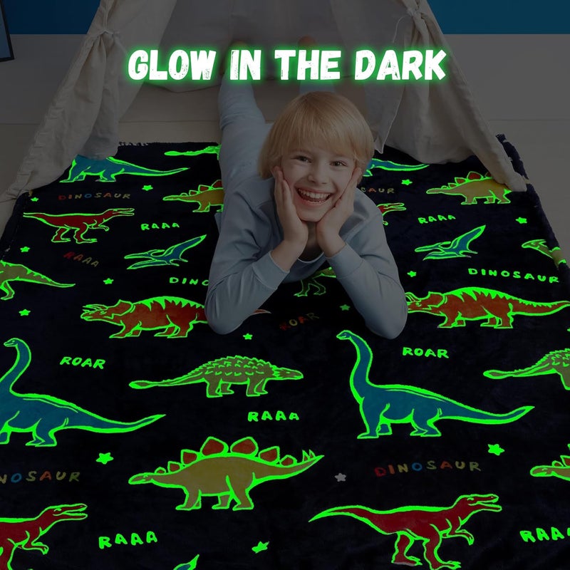 RRKTP Dinosaur Gifts Toys for Boys Girls,Glow in The Dark Dinosaur Blanket, Birthday Presents Decor for Kids Age 3-14 Year Old Son Teen Child Toddler Luminous Christmas Bedroom Throw Blanket 50"x60" - Image 2