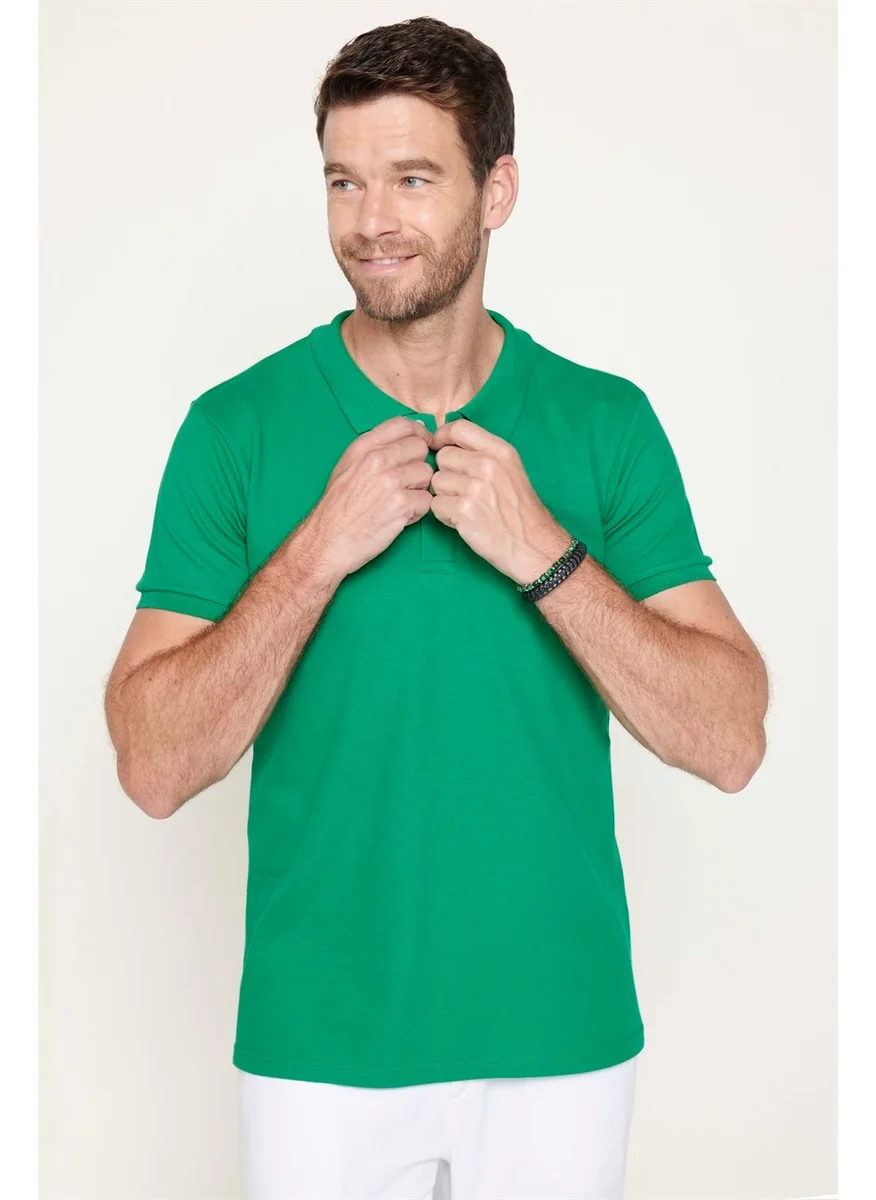 Tudors Men's Polo Neck Slim Fit Plain Cotton Pique Green T-Shirt