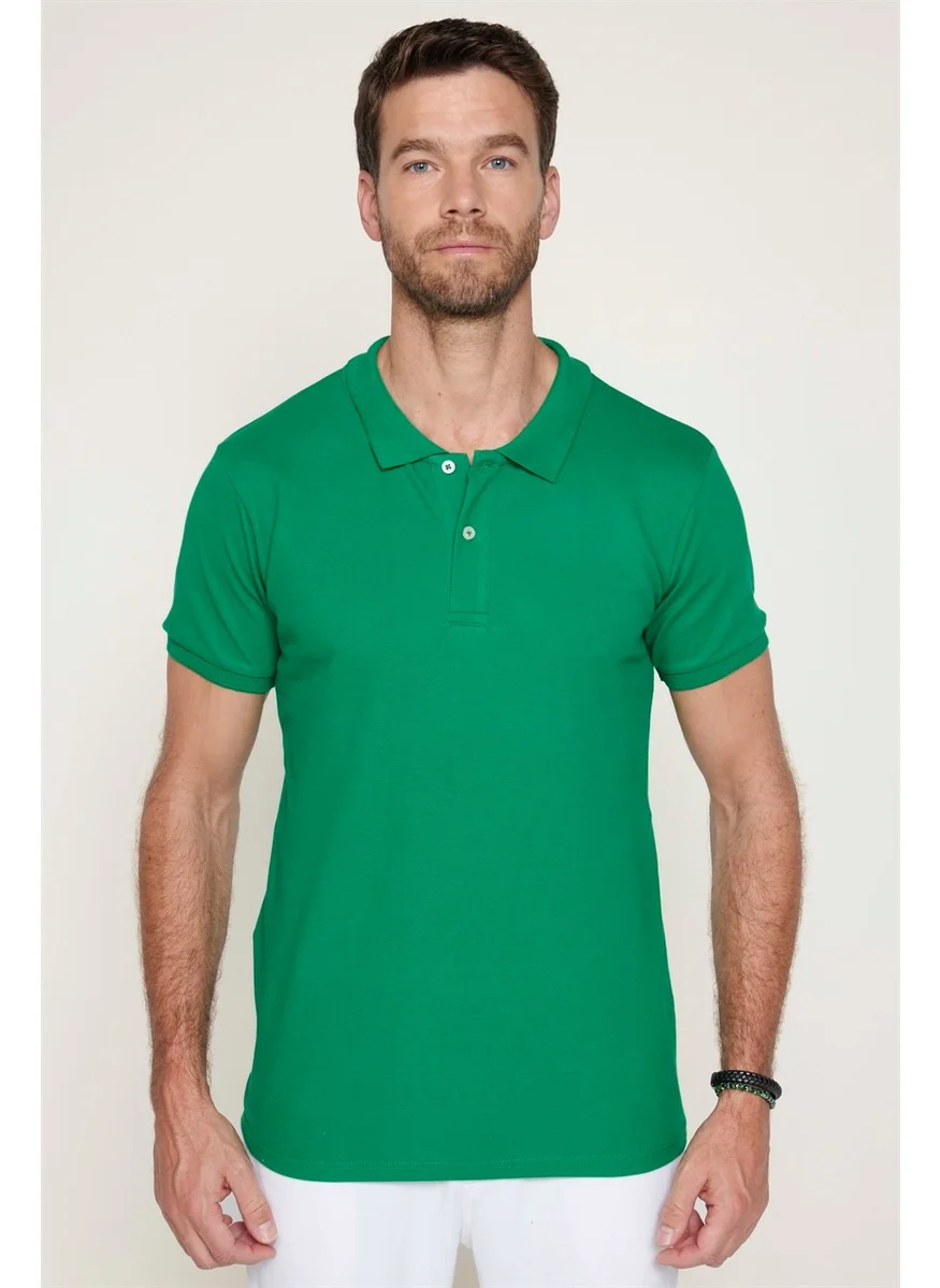 Tudors Men's Polo Neck Slim Fit Plain Cotton Pique Green T-Shirt