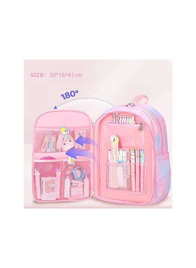 Goodern Kids Backpack,Luminous Durable Safe Bookbag With Rainbow Pendent Breathable Large Capacity Schoolbag Sweet Girls Backpacks Cartoon Comfortable Shoulder Pad Schoolbag Primary Schoolbag-Purple - Image 3