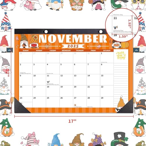 windrio 2026 Desk Calendar Wall Calendars, Large 17" x 12", November 2025 - December 2026 Monthly Planner Desktop, 14 Months Planning Organizing for Home, School, Office, Holiday, Gnome - Image 4