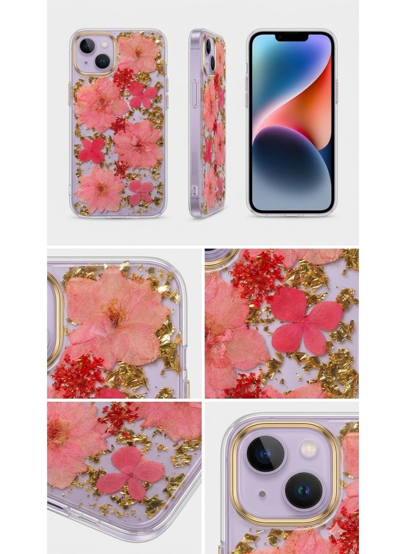 أتش أم سي جراب أنيق بتصميم نباتي لهاتف iPhone 14 Plus/Max مزين بنقوش زهور وأوراق ذهبية - Image 2