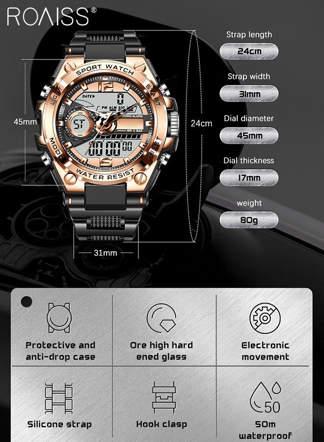roaiss Men's Digital Analog Sports Watch with Alarm Stopwatch Multifunction Watch Outdoor Sport Fashion Waterproof Casual Wristwatch as Gift for Men - Image 4