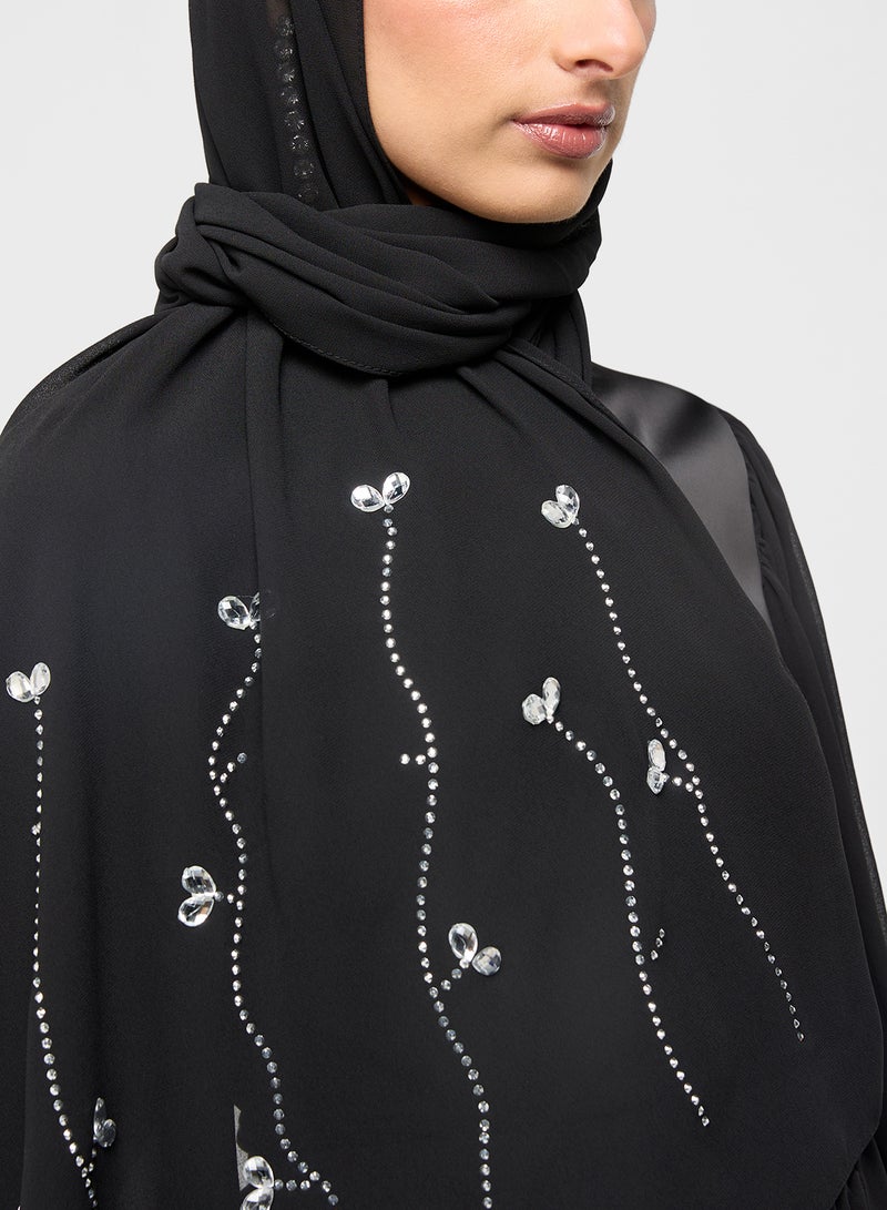 Khizana Floral Diamante  Long Hijab Scarf  - Image 4