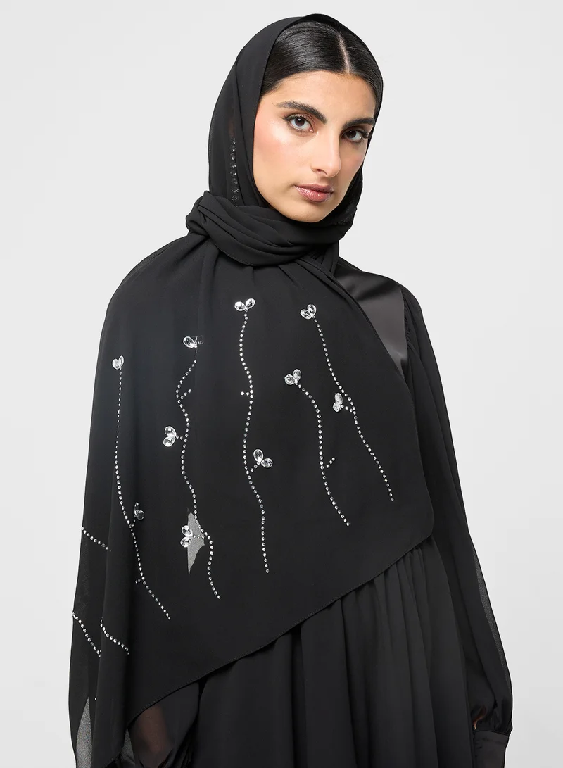 Khizana Floral Diamante  Long Hijab Scarf