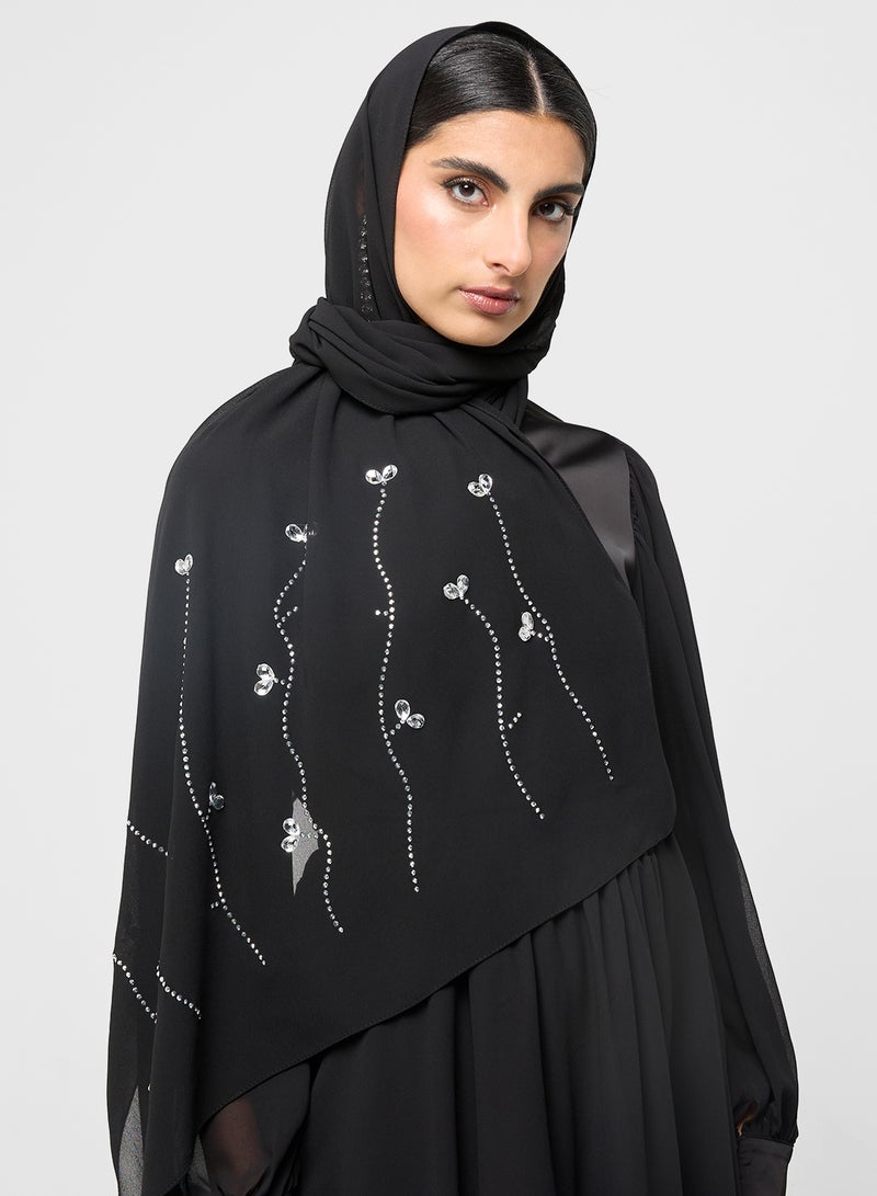 Khizana Floral Diamante  Long Hijab Scarf  - Image 3