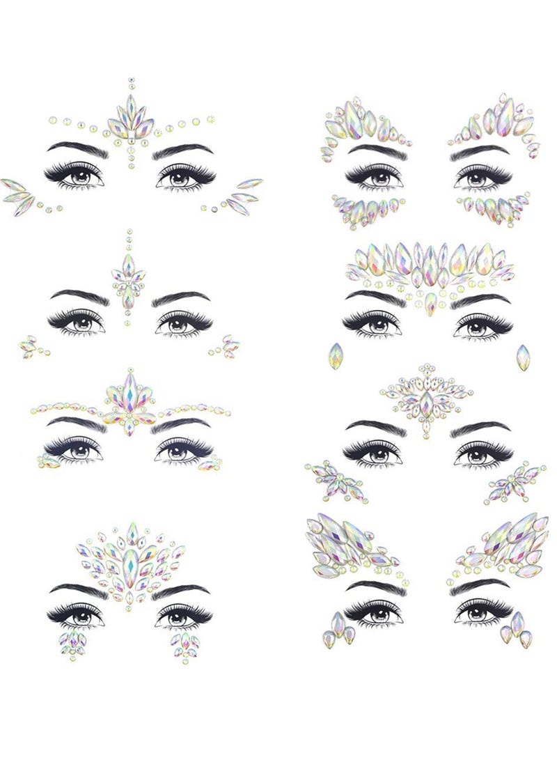 KASTWAVE 8 PCS Rhinestones Face Gems Festival Temporary Tattoo Sticker - Image 1