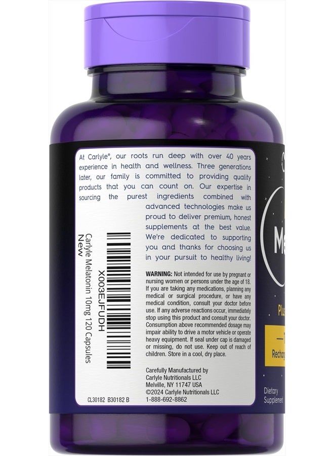 Carlyle ميلاتونين 10 ملغ | 120 كبسولة | مع أشواغاندا | تركيبة ثلاثية القوة | مكمل خالي من الكائنات المعدلة وراثيًا وخالي من الغلوتين - Image 3