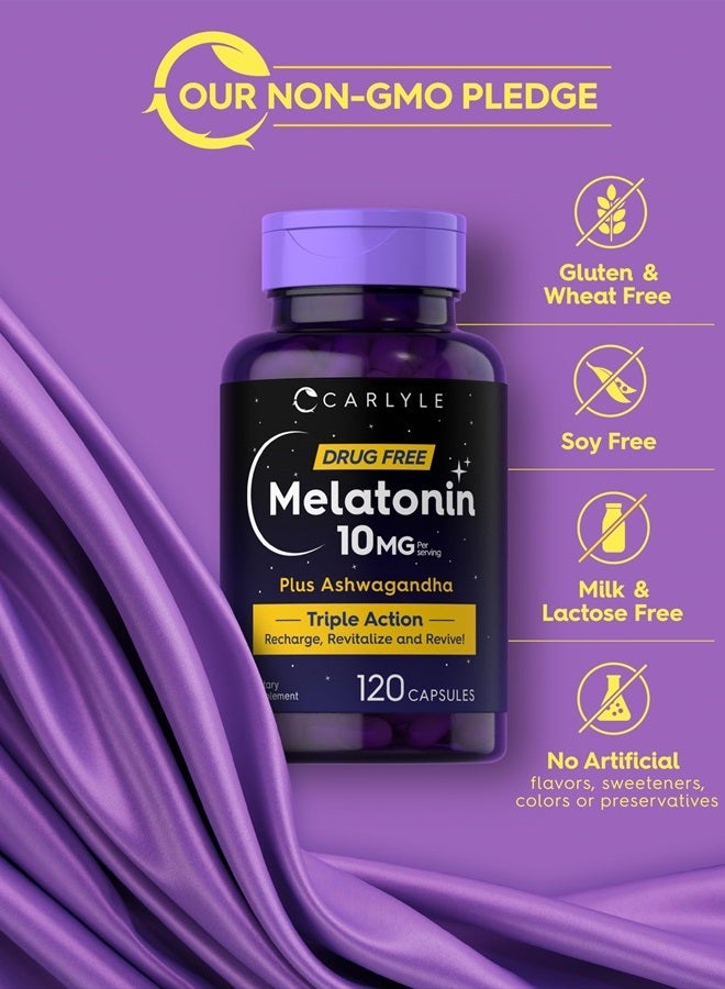 Carlyle ميلاتونين 10 ملغ | 120 كبسولة | مع أشواغاندا | تركيبة ثلاثية القوة | مكمل خالي من الكائنات المعدلة وراثيًا وخالي من الغلوتين - Image 5