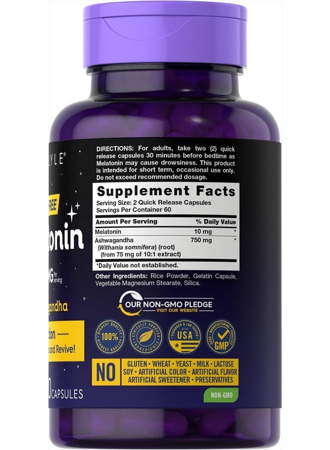 Carlyle ميلاتونين 10 ملغ | 120 كبسولة | مع أشواغاندا | تركيبة ثلاثية القوة | مكمل خالي من الكائنات المعدلة وراثيًا وخالي من الغلوتين - Image 2