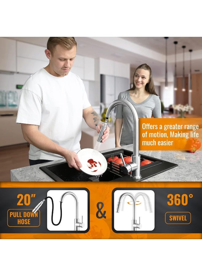 APPASO APPASO Kitchen Faucet, Kitchen Sink Mixer tap with Pull Down Sprayer, Brushed Nickel Kitchen Faucets Mixer with 2 Water Modes, Single Handle Modern Kitchen Tap Faucet Stainless Steel  - Image 2