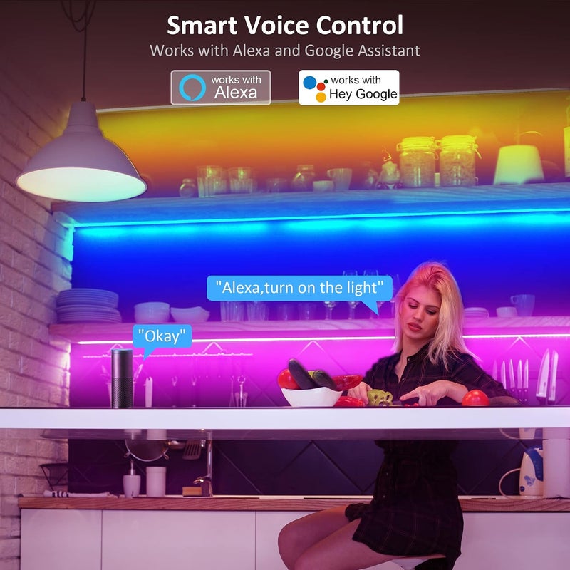 maylit 8 PCS 3.3FT Smart RGB Under Cabinet Lights Kit | Works with Alexa & Google Assistant, App Remote Control, Music Sync, Timer, Dimmable - Image 3
