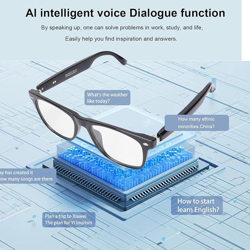 Vbestlife AI Smart Glasses Bluetooth Translation 144 Languages Travel Business Black Frame - Image 3